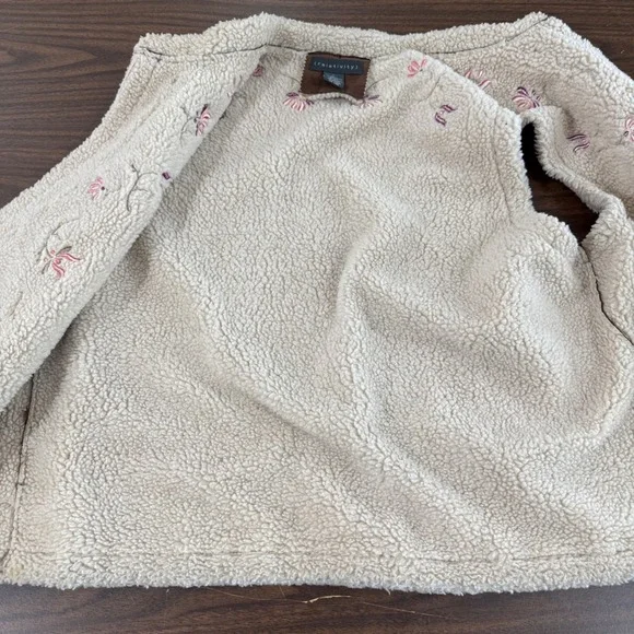 Relativity Womens Large Pre-Owned Faux Suede Brown Embroidered Sherpa Lined Vest - Picture 11 of 17